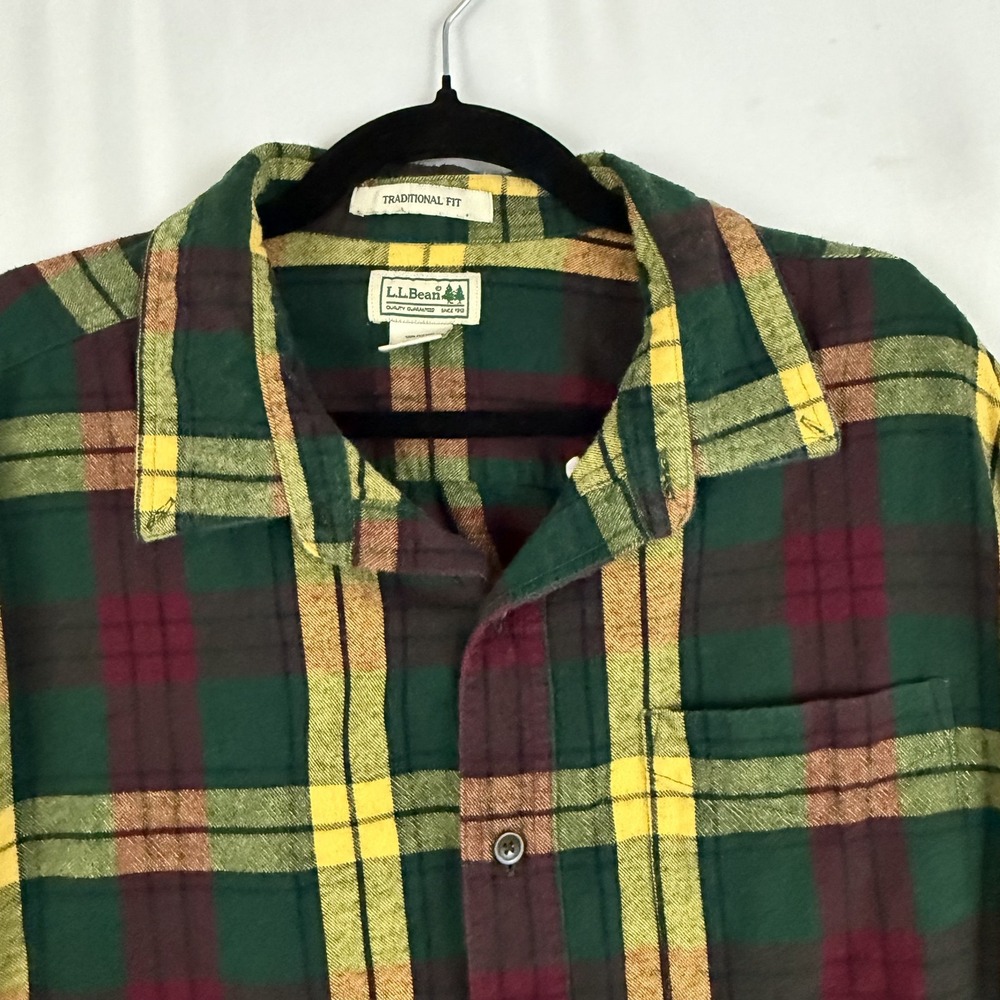 L.L. Bean Flannel Shirt Mens Extra Large Green Plaid Traditional Fit Long Sleeve - Picture 5 of 10